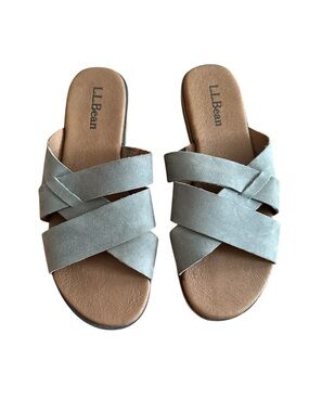 L.L.Bean Crossover Leather Strappy Slide Sandals Size 9 Coastal Vacay Bohemian